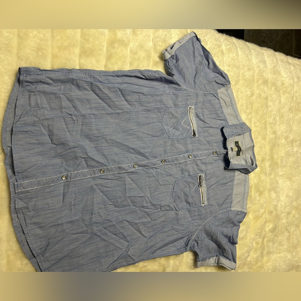 Men’s I.N.C. International Concepts button up shirt chambray blue w/striped trim